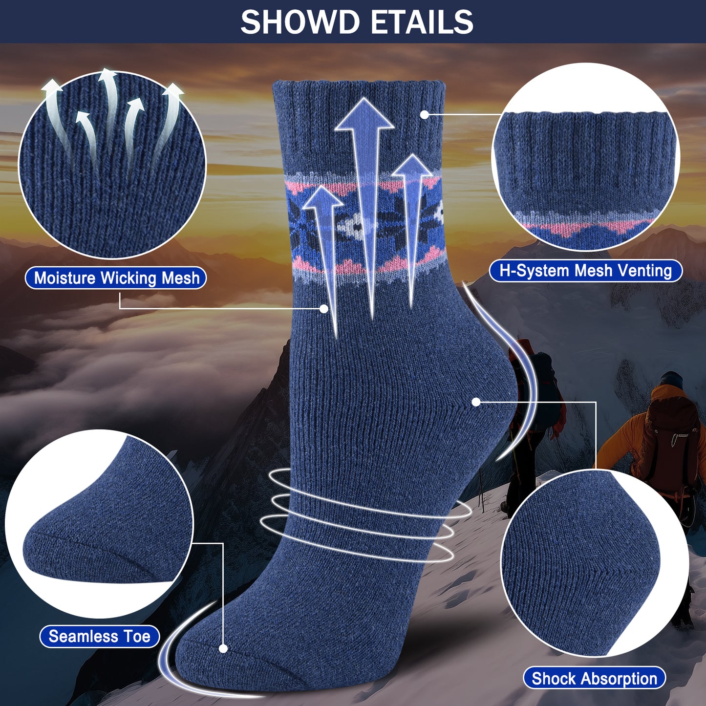 Loritta 5 Pairs Womens Wool Socks Vintage Warm Winter Socks Thick Cozy Socks Knit Casual Crew Socks Gifts for Women