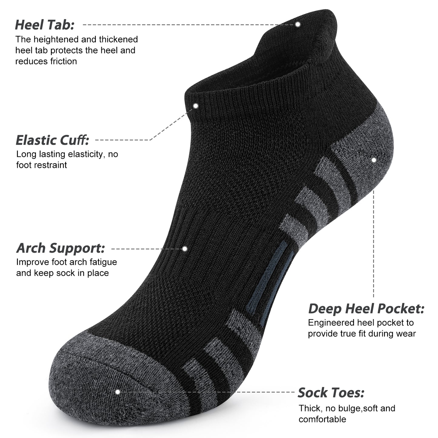 Loritta 12 Pairs Mens Ankle Athletic Running Socks, Cushioned Breathable Low Cut Sports Tab Socks for Men