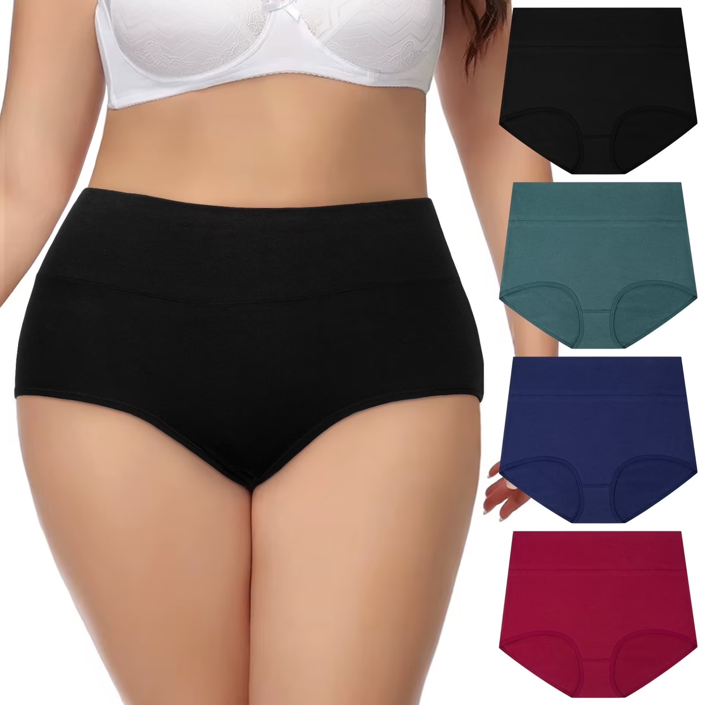 Loritta Women's Plus Size High Waisted Underwear Cotton Panties Full Coverage Briefs, 4 Pack, XL-5XL