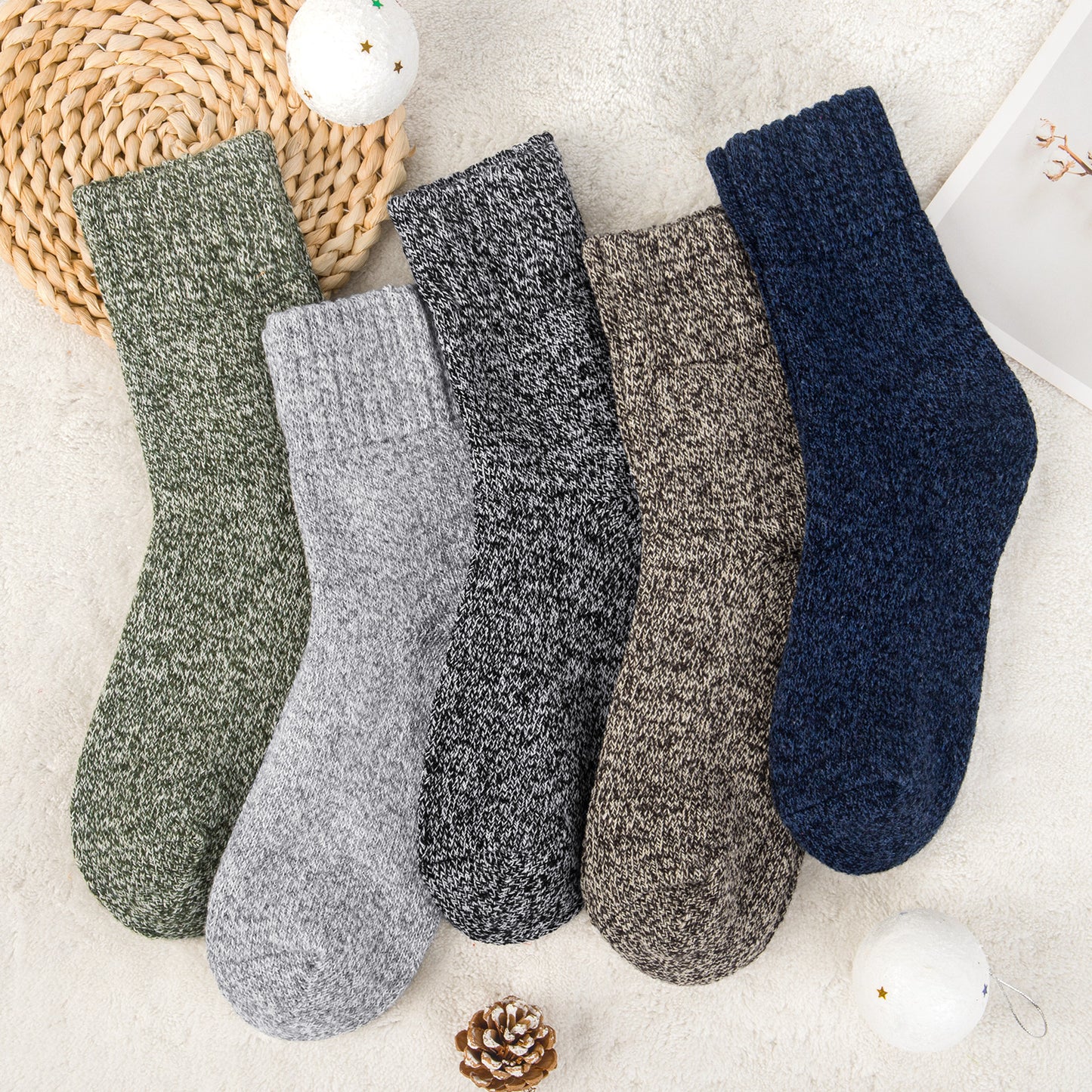 Loritta 5 Pairs Womens Wool Socks Thick Warm Winter Vintage Knit Thermal Gifts