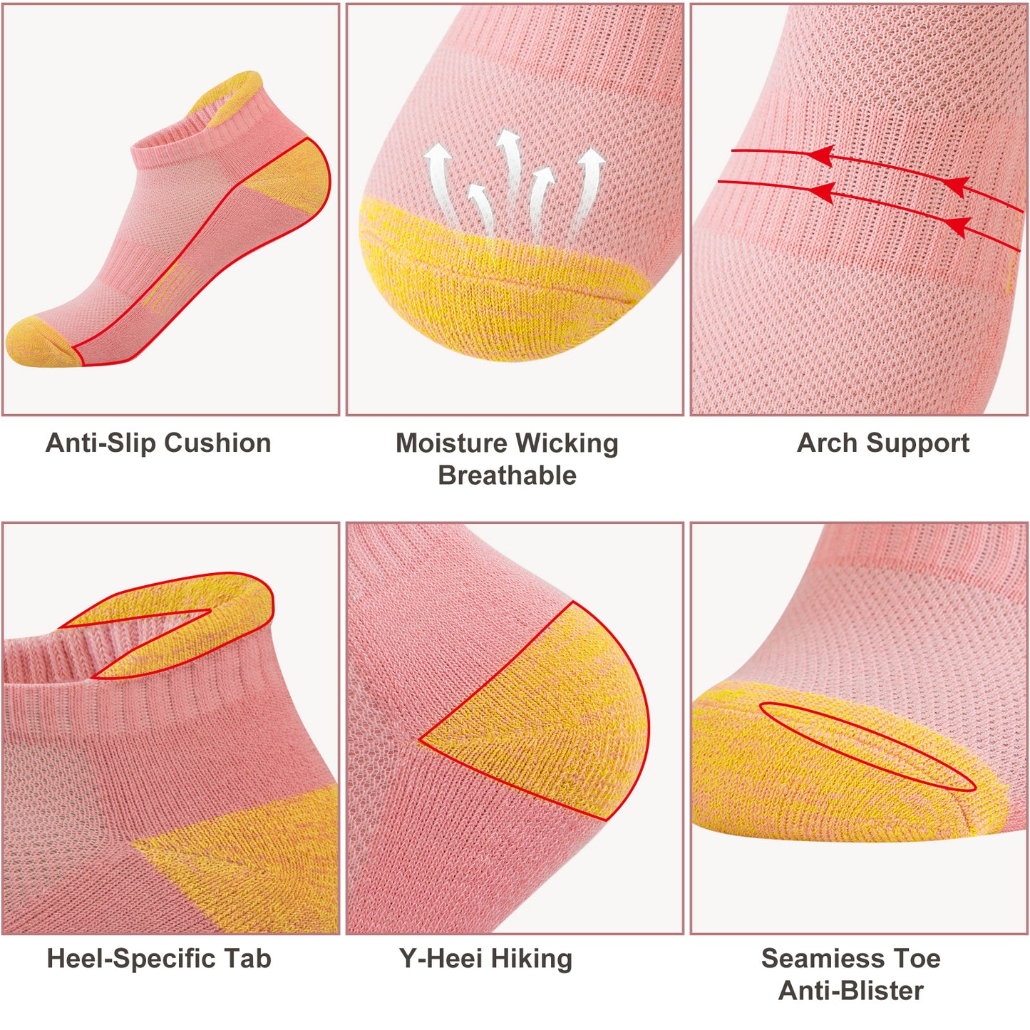 Loritta Running Ankle Socks for Women Athletic Cushioned 6 Pairs Workout No Show Socks Women