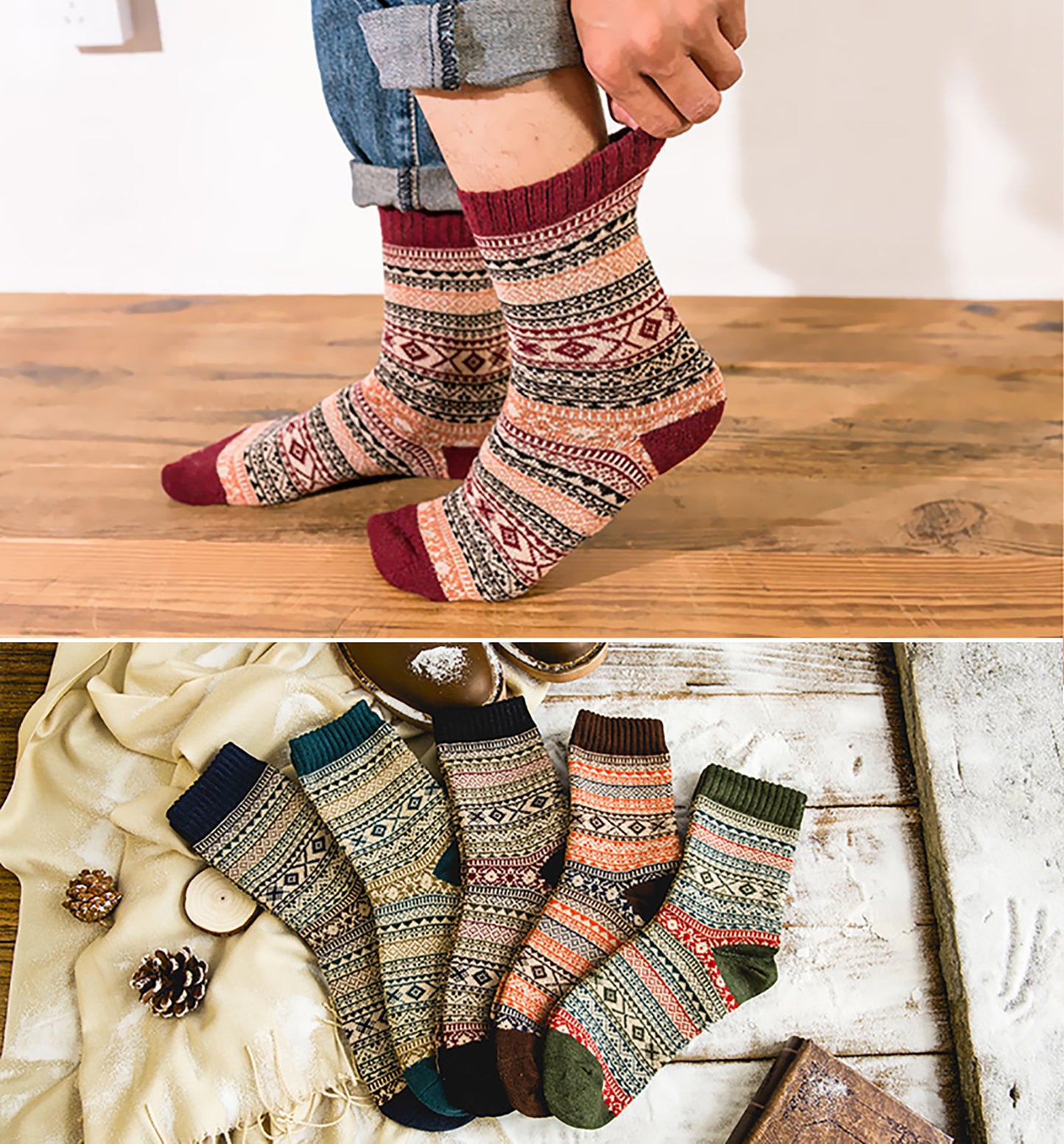 Loritta 5 Pairs Winter Socks for Women,Thick Knit Thermal Crew Wool Women Socks Gifts for Women