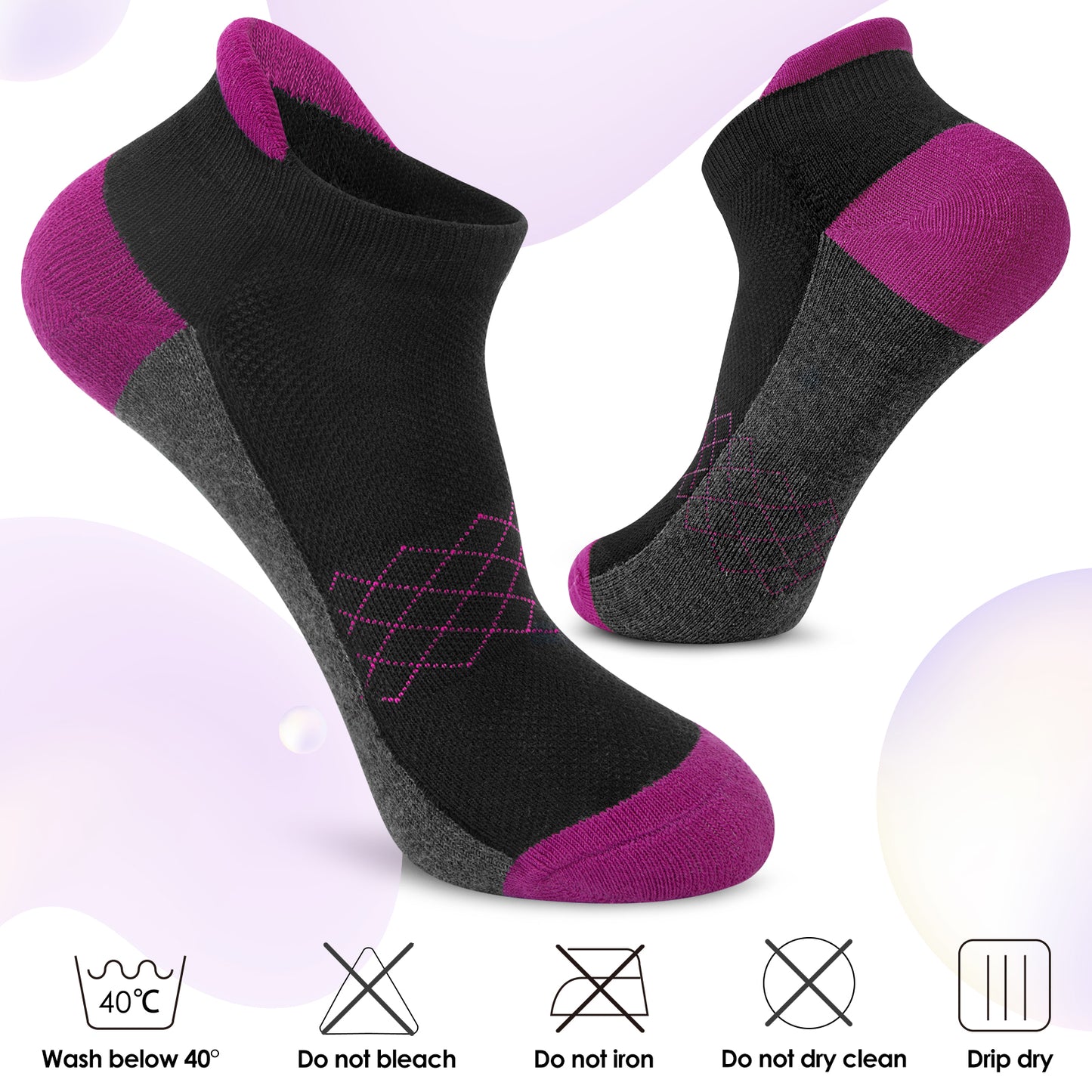 Loritta 6-piece Womens Sports Socks Cushioned Ankle Running Low cut Label Socks