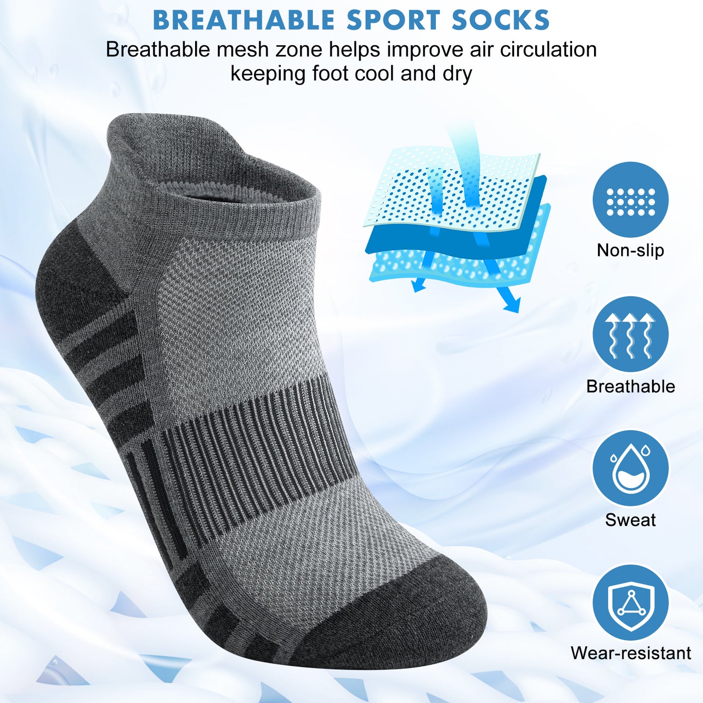 Loritta 12 Pairs Mens Ankle Athletic Running Socks, Cushioned Breathable Low Cut Sports Tab Socks for Men