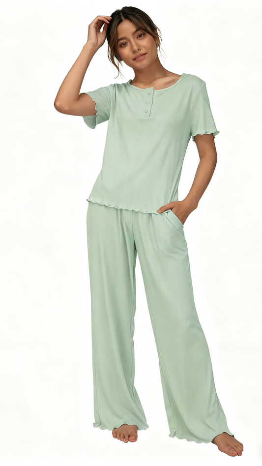 Loritta Womens Pajamas Knit Long Pants Lounge Sets 2 Piece For Women Fall Green