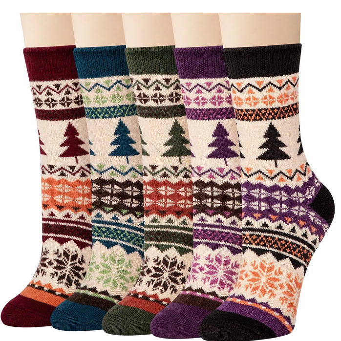 Loritta 5 Pairs Winter Socks for Women,Thick Knit Thermal Crew Wool Women Socks Gifts for Women