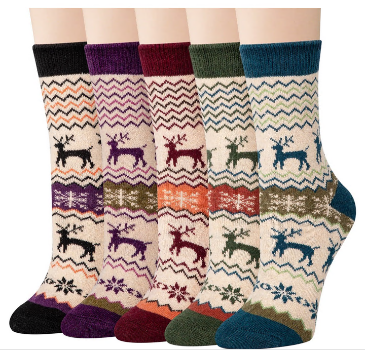 Loritta 5 Pairs Winter Socks for Women,Thick Knit Thermal Crew Wool Women Socks Gifts for Women
