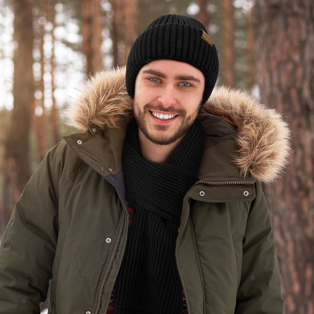 Loritta Winter Hats Scarf for Men with Touchscreen Gloves Warm Men's Scarves and Beanie Hat Thermal Gloves Set