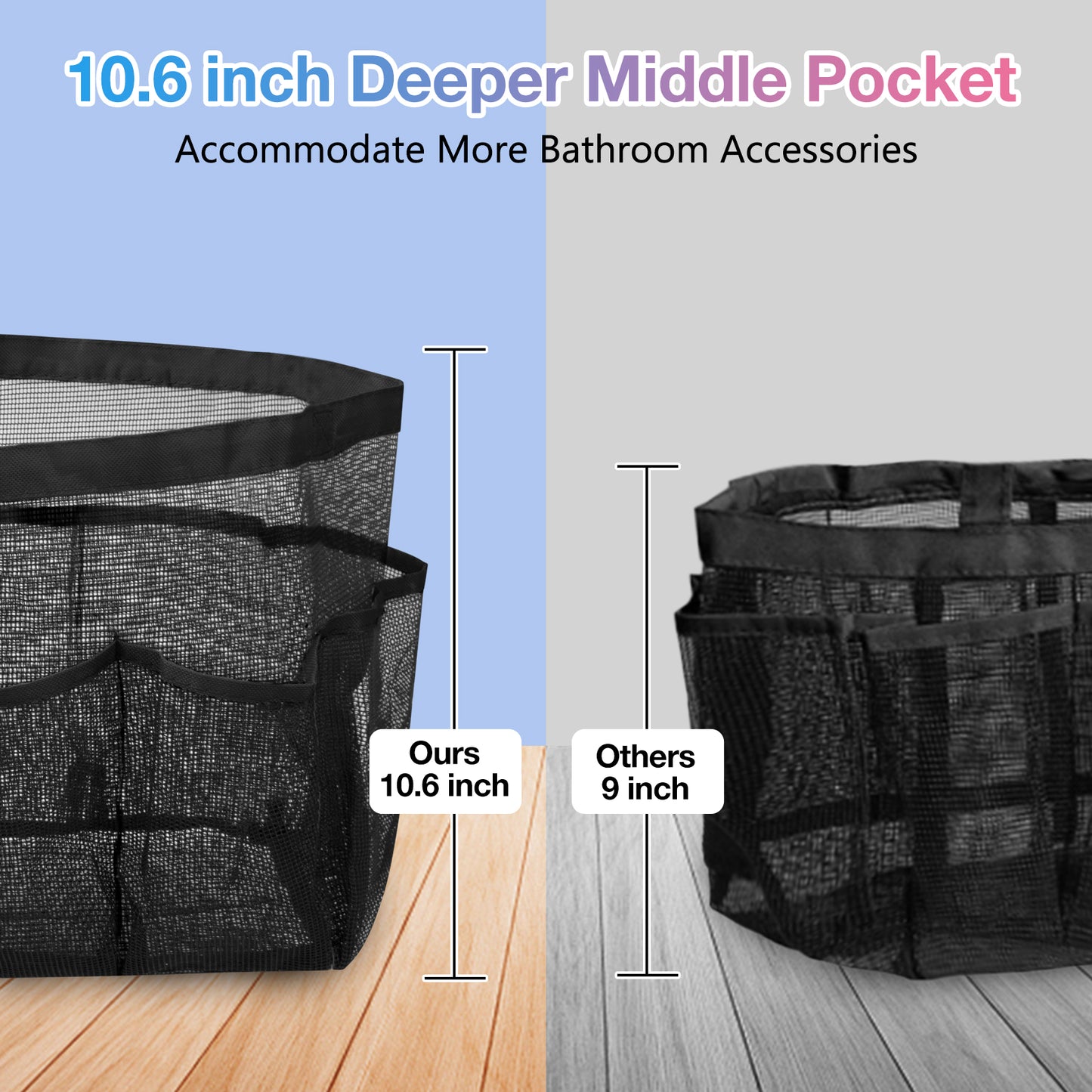 Loritta XL Mesh Shower Caddy Portable with 8 Pockets Large Capacity Quick Dry Dorm Shower Tote Bag