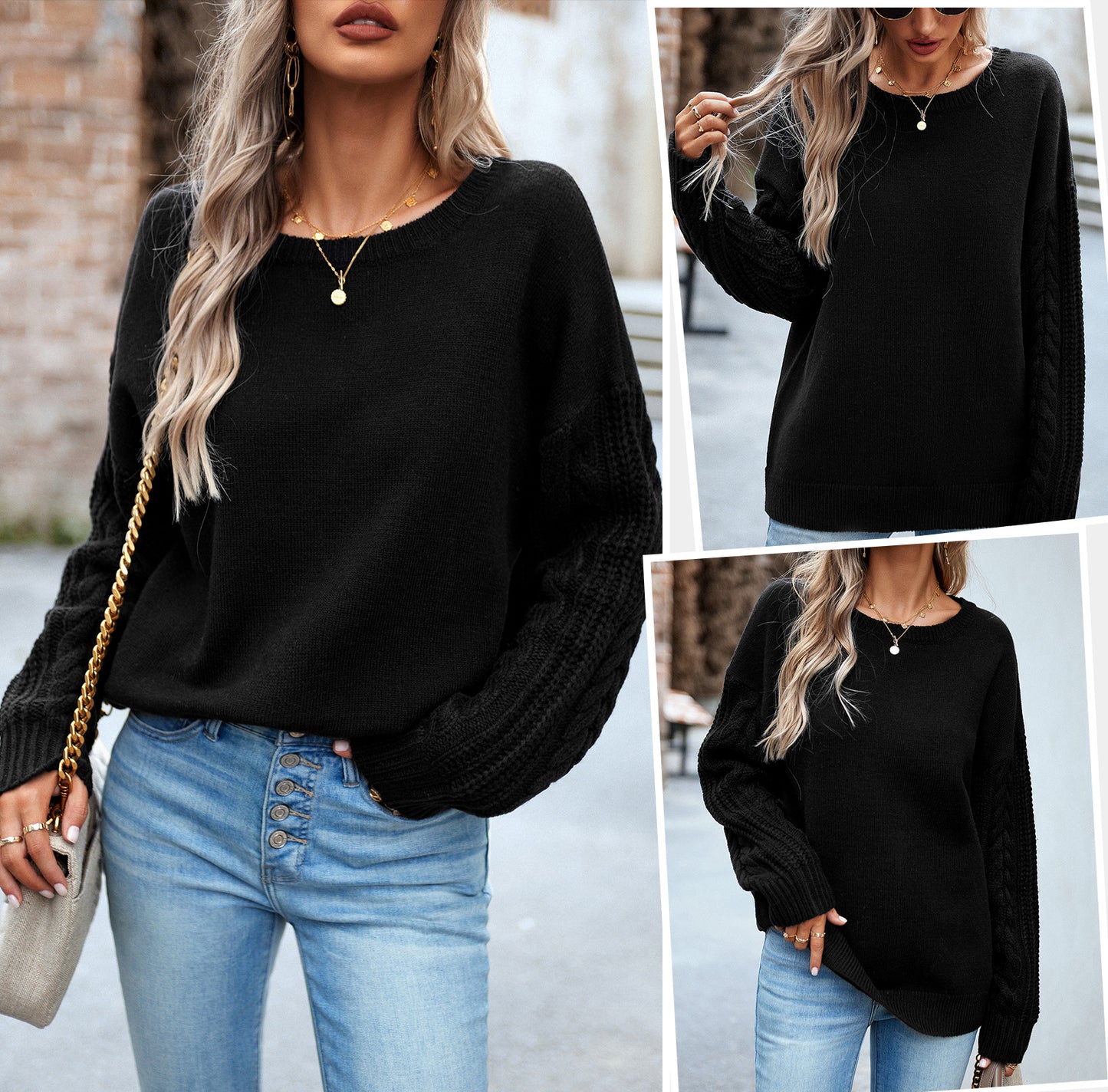 Loritta Womens Long Sleeve Round Collar Crewneck Sweater Knitted Pullover