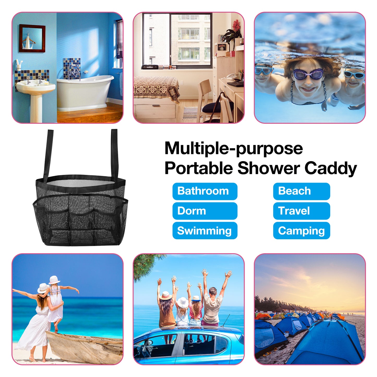 Loritta XL Mesh Shower Caddy Portable with 8 Pockets Large Capacity Quick Dry Dorm Shower Tote Bag