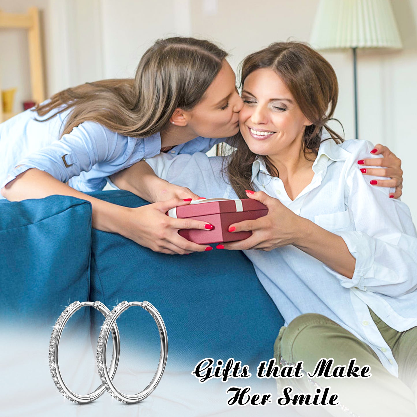 Loritta 18k White Gold Hoop Earrings Female Gewelry with Swarovski Crystals Best Gift for Mother's Day