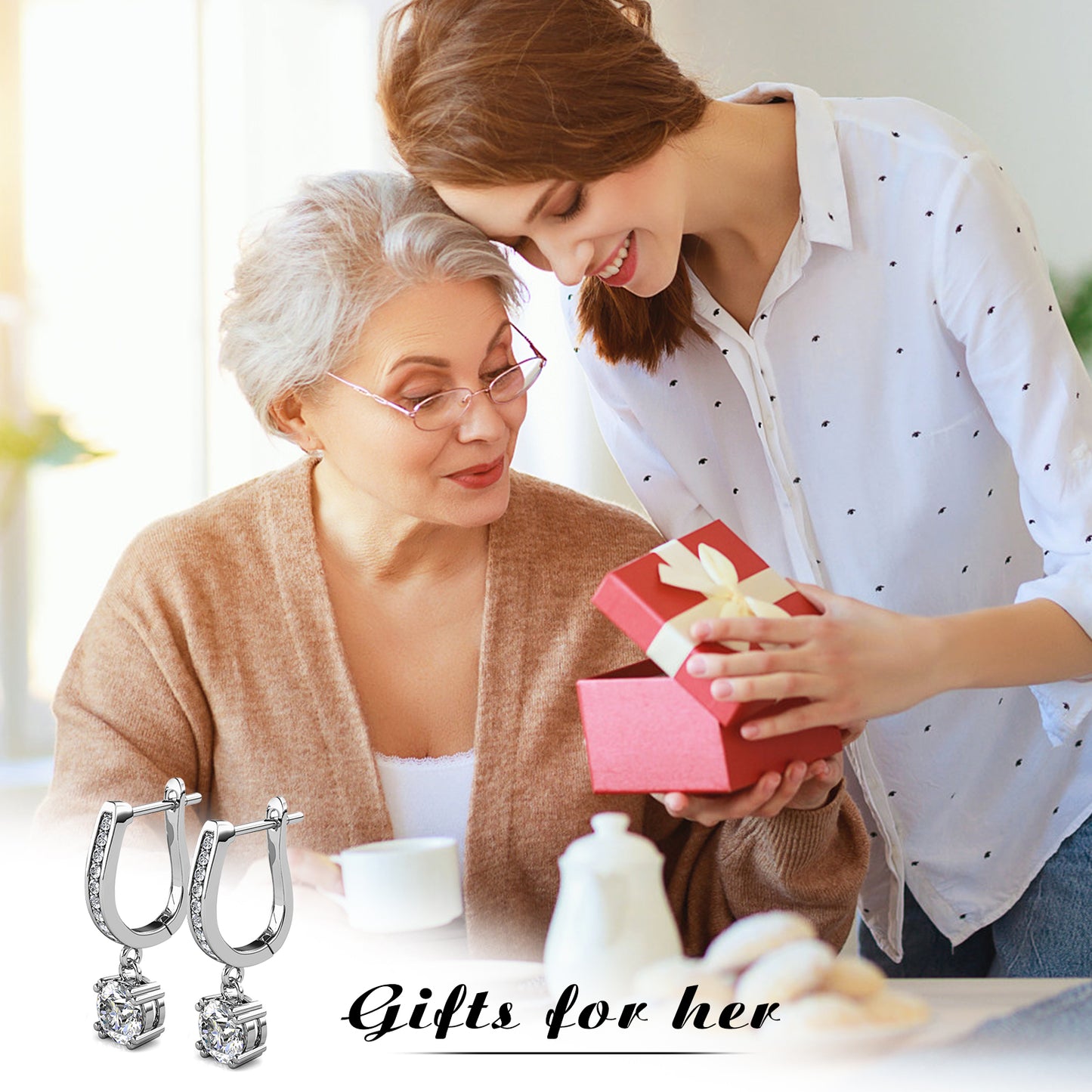 Loritta 18k White Gold Plated Dangling Earrings Gewelry with Swarovski Crystals Best Gift for Mother's Day