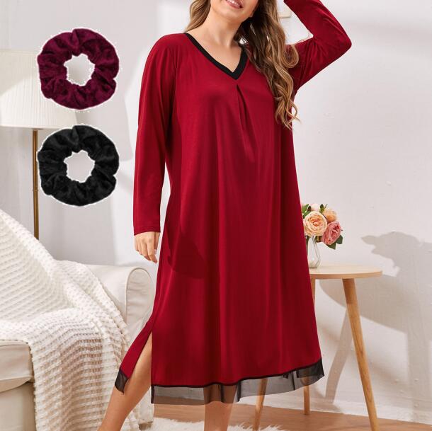 Loritta Plus Size Nightgowns for Women House Dress Long Sleeve Loungewear Moomoo Nightgowns Sleepwear, with 2 Scrunchies, Size XL-5XL