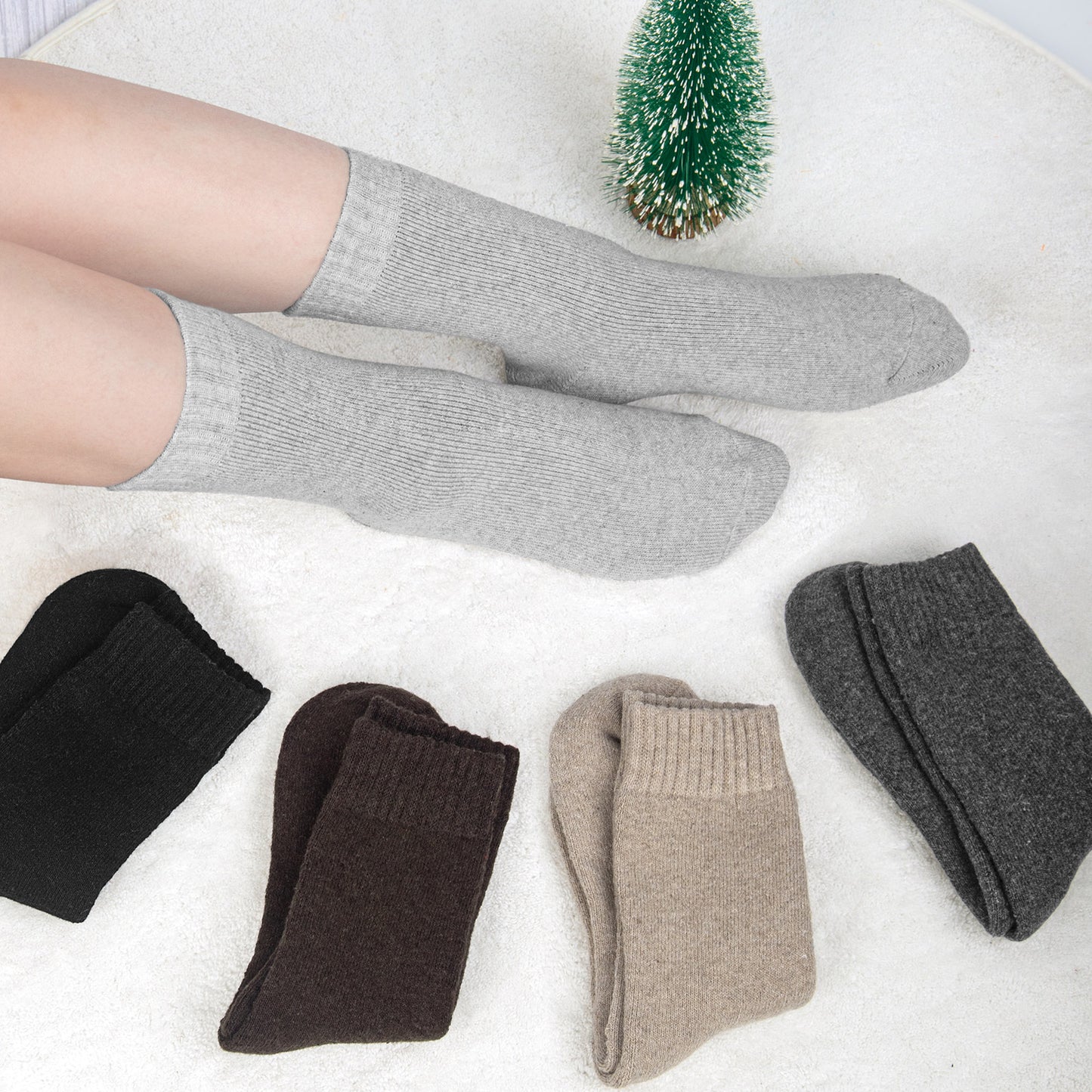 Loritta Womens Merino Wool Socks Thick Knit Warm Cushion Wool Socks for Women(5 Pairs)
