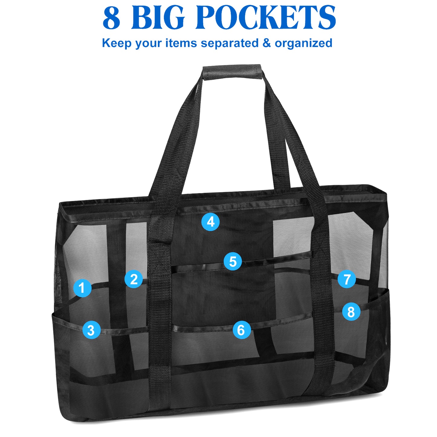 Loritta Mesh Beach Tote Oversized Waterproof with Inner Pocket Extra Large Beach Bag 24x14.6x7.5