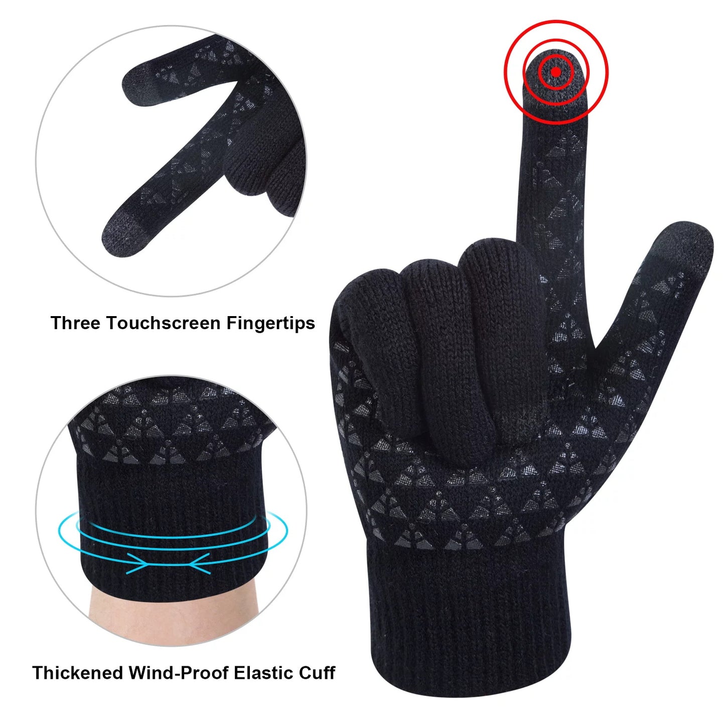 Loritta 3 Pacs Winter Beanie Hat Scarf and Touch Screen Gloves Set for Men Women