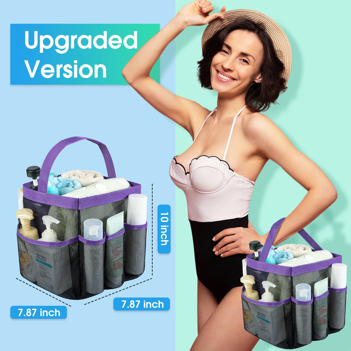 Loritta Mesh Shower Caddy with 8 Pockets Quick Dry Large Capacity Tote for College Dorms Bathroom