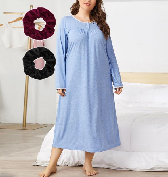 Loritta Plus Size Nightgowns for Women House Dress Long Sleeve Loungewear Moomoo Nightgowns Sleepwear, with 2 Scrunchies, Size XL-5XL