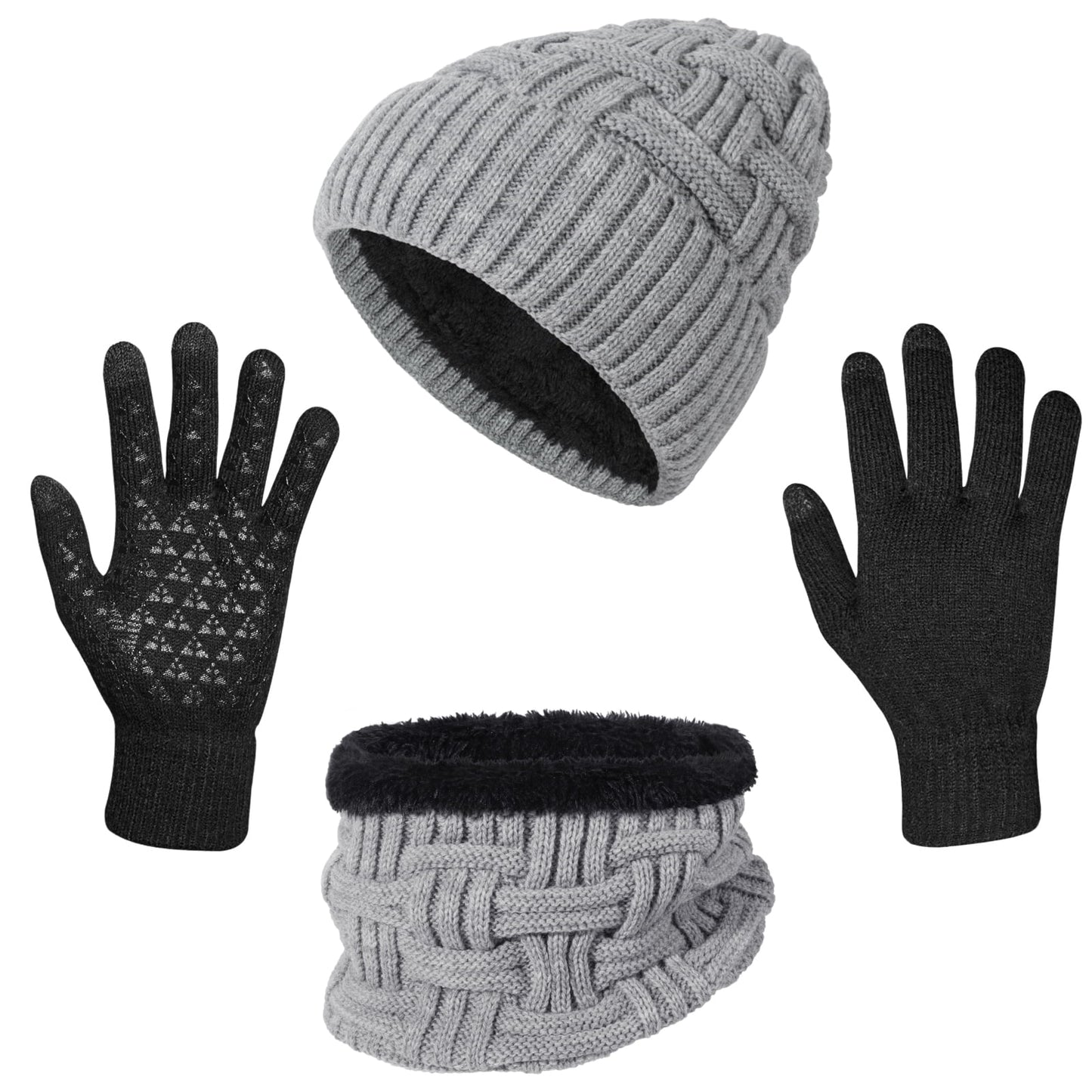 Loritta 3 Pacs Winter Beanie Hat Scarf and Touch Screen Gloves Set for Men Women