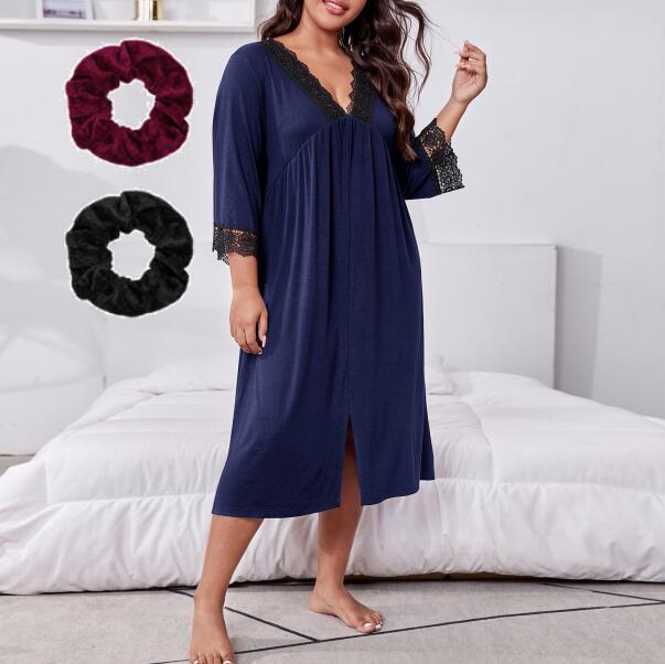 Loritta Plus Size Nightgowns for Women House Dress Long Sleeve Loungewear Moomoo Nightgowns Sleepwear, with 2 Scrunchies, Size XL-5XL