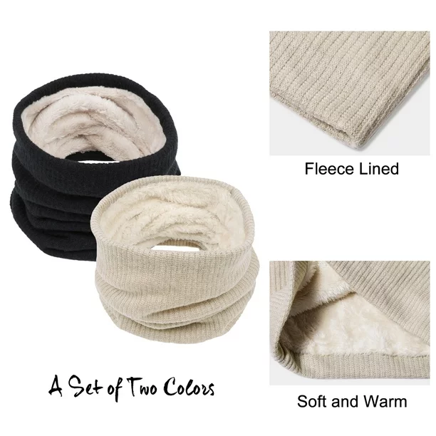 Loritta 2 Pacs Scarf Winter Double Neck Warm Knit Wool Lining Scarf