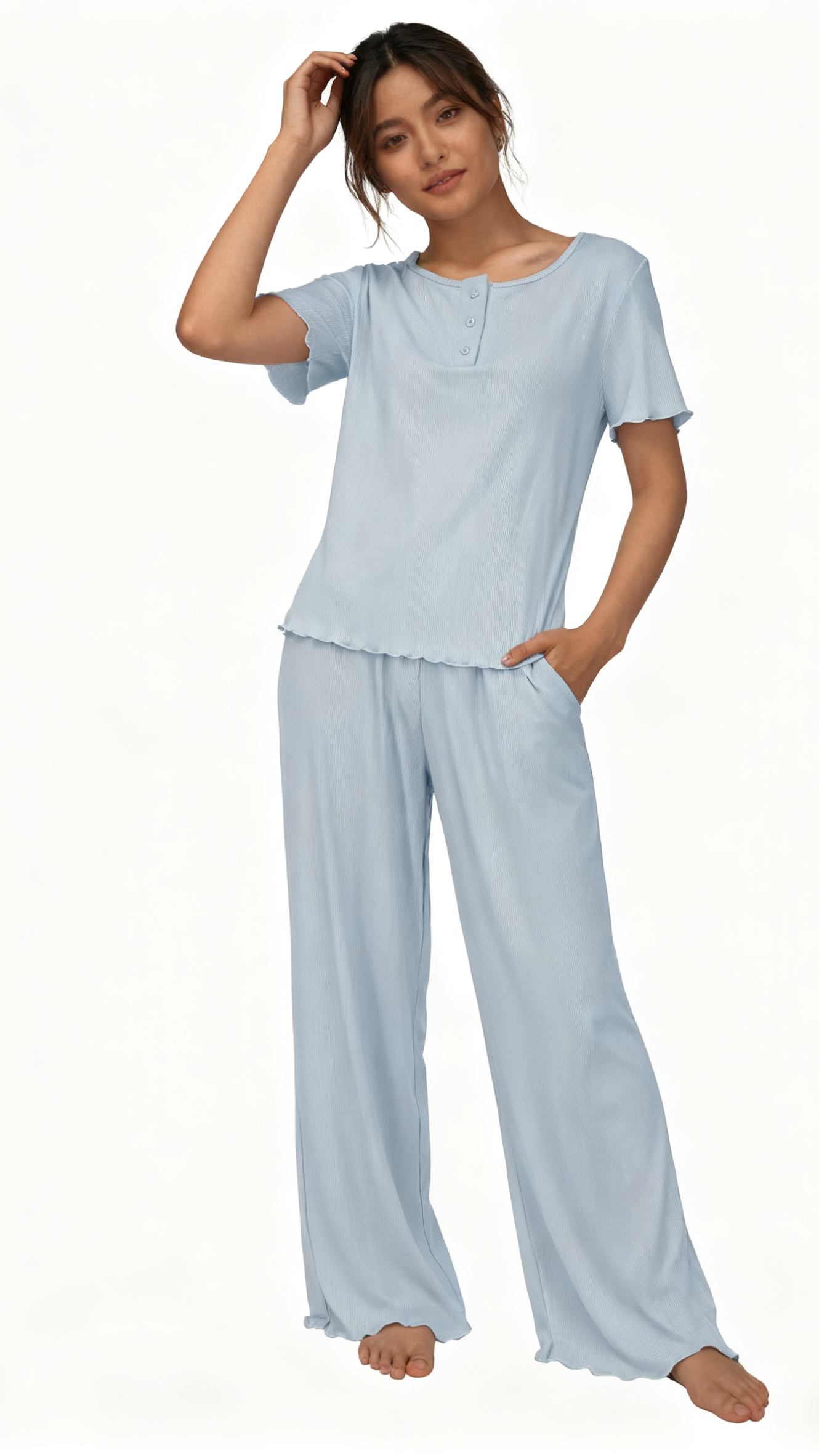Loritta Womens Pajamas Knit Long Pants Lounge Sets 2 Piece For Women Fall Blue