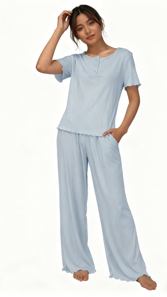 Loritta Womens Pajamas Knit Long Pants Lounge Sets 2 Piece For Women Fall Blue