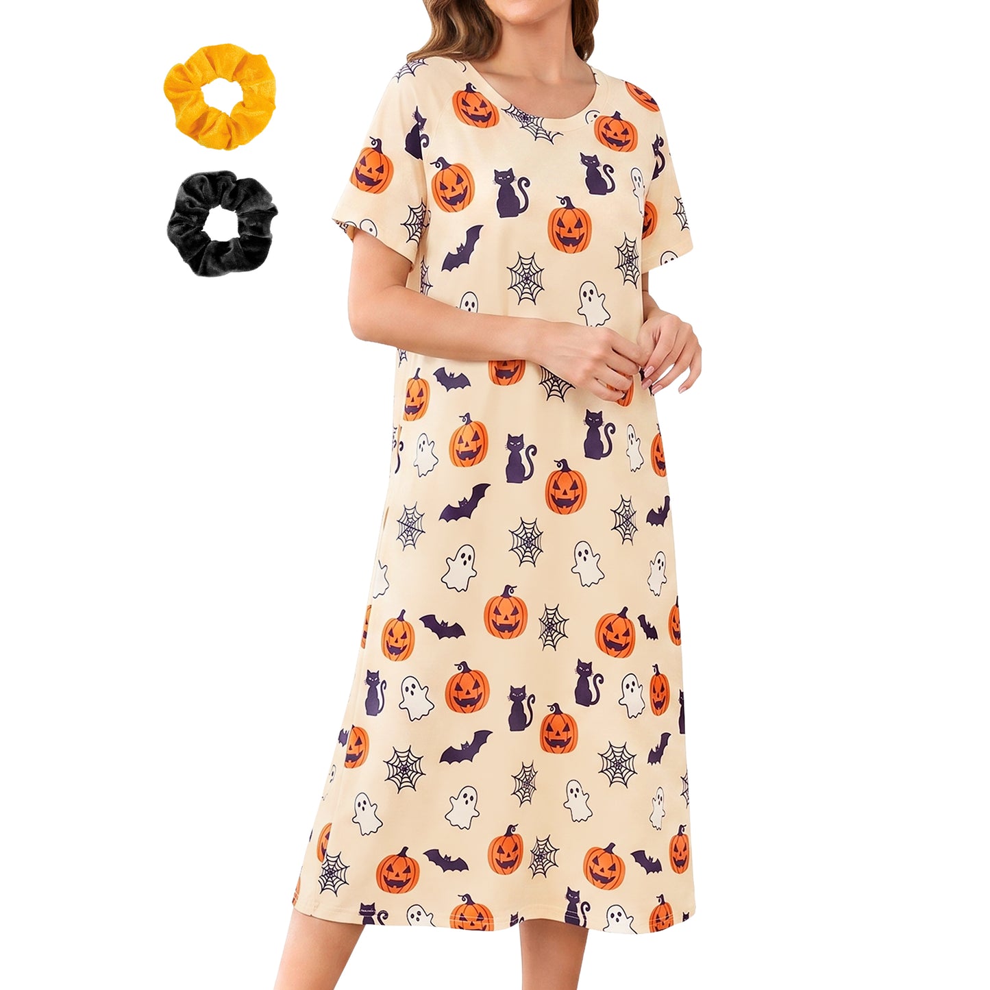 Loritta Women's Nightgown Soft Print Nightshirts for Women Short Sleeve Sleepwear