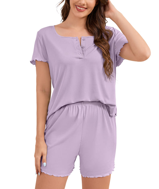 Loritta Womens Pajamas Knit Short Sleeve lounge sets 2 piece For Women Summer Purple