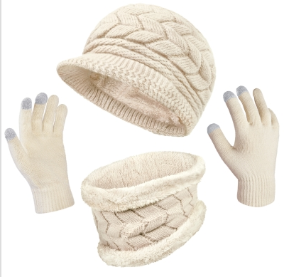 Loritta 3 Pieces Winter Hat Gloves Scarf Set, Knit Warm Beanie Hat Neck Warmer Touch Screen Mittens for Women