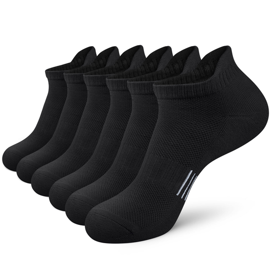 Loritta 6 Pairs Mens Ankle Socks Athletic Cushioned Black Low Cut Socks for Men
