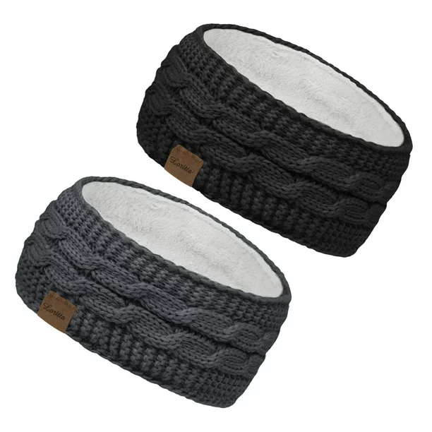 Loritta Comfy 2 Pack Womens Headbands Winter Warm Fashion Ear Warmers, Black and Beige