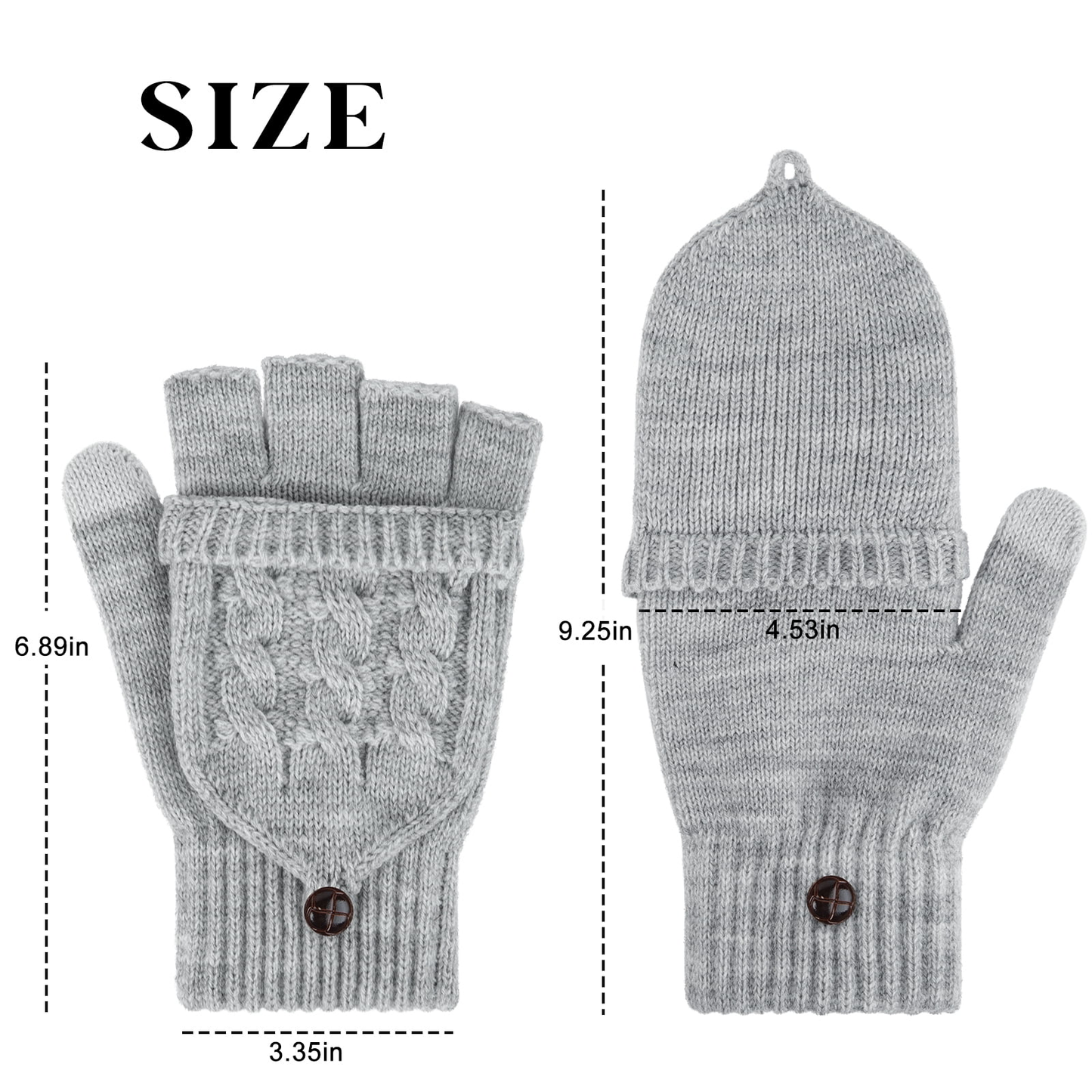 Loritta Winter Gloves Warm Wool Knit Flip Fingerless Gloves Mittens for Women Gifts