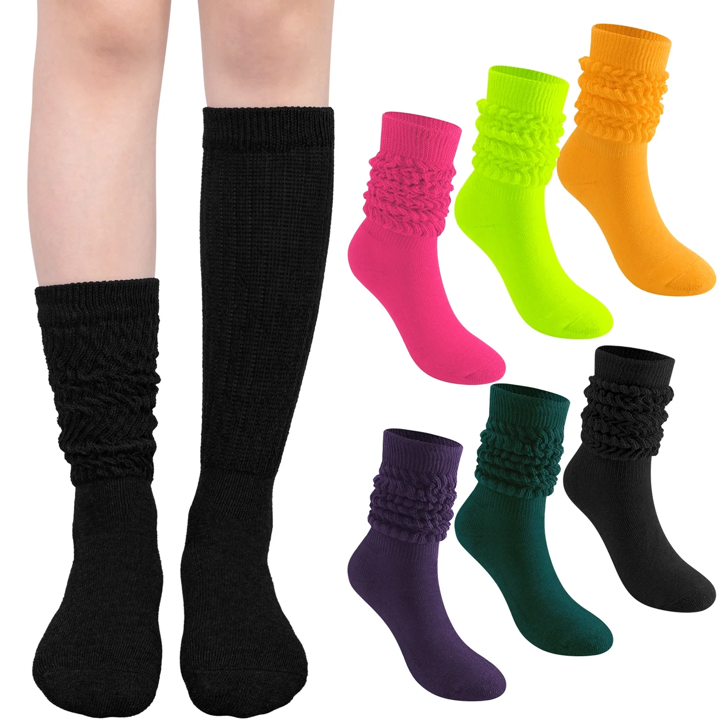 Loritta 6 Pairs Womens Slouch Socks Soft Extra Long Scrunch Knee High Socks for Women