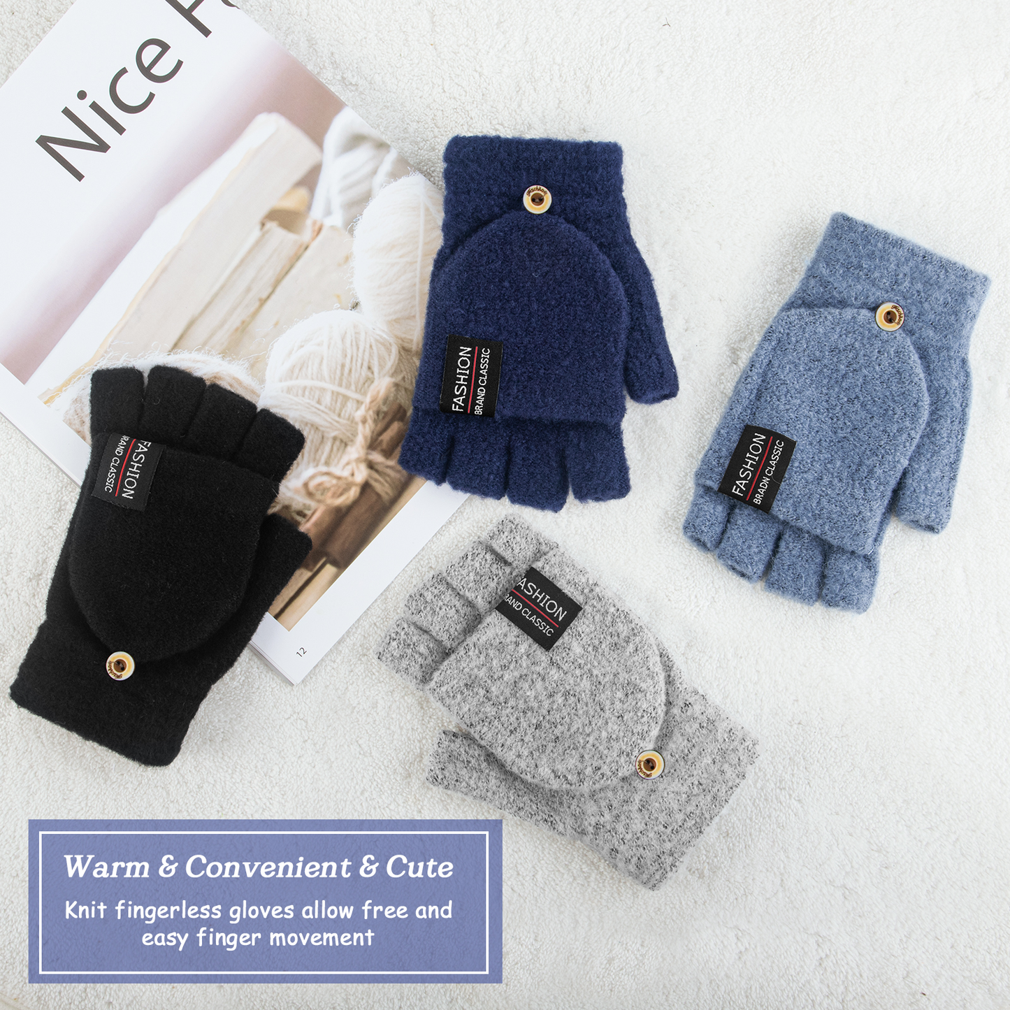 Loritta Womens Winter Gloves-4 Pack Warm Knitted Convertible Fingerless Gloves