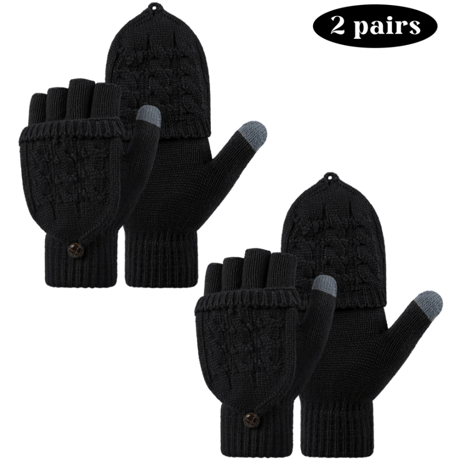 Loritta Winter Gloves Warm Wool Knit Flip Fingerless Gloves Mittens for Women Gifts