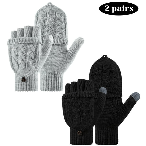 Loritta Winter Gloves Warm Wool Knit Flip Fingerless Gloves Mittens for Women Gifts