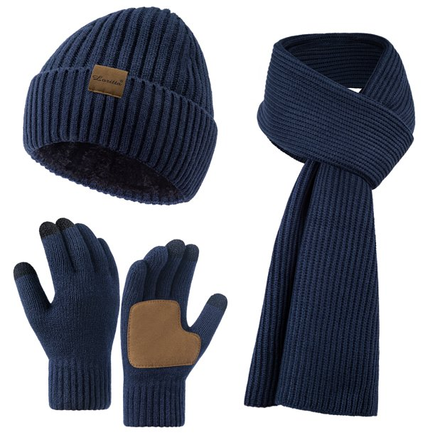 Loritta Winter Hats Scarf for Men with Touchscreen Gloves Warm Men's Scarves and Beanie Hat Thermal Gloves Set