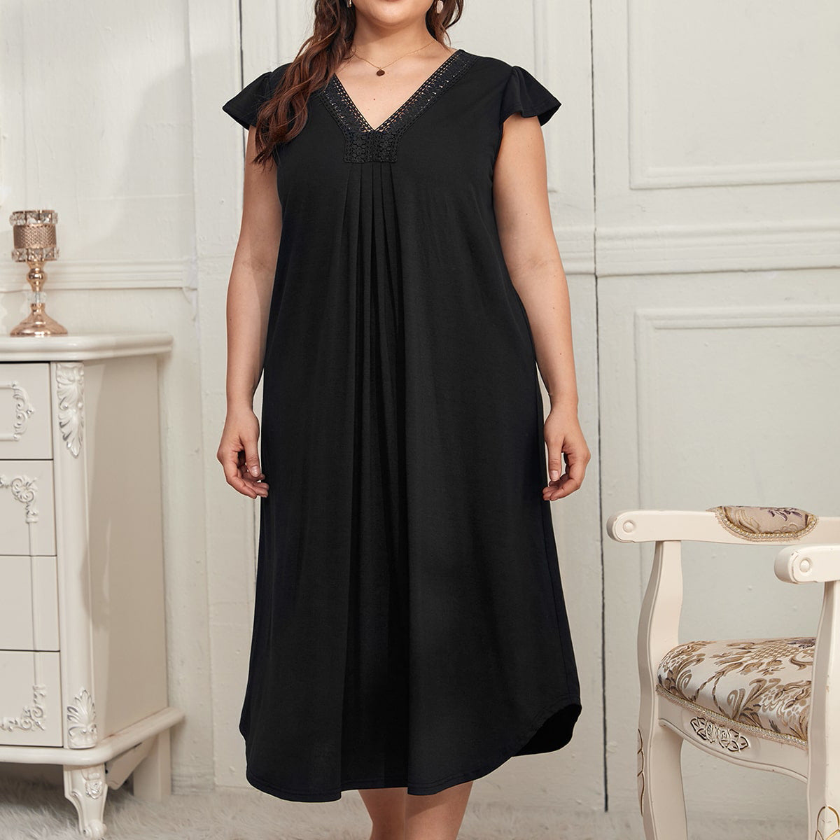 Loritta Plus Size Womens Nightgowns Soft V-neck Sleep Shirt Short Sleeve Nightshirt Floral Print Sleepwear, with Two Scrunchies