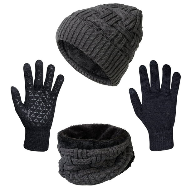 Loritta 3 Pcs Winter Beanie Hat Casual Scarf and Touch Screen Gloves Set for Men Women