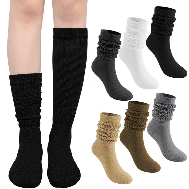 Loritta 6 Pairs Womens Slouch Socks Soft Extra Long Scrunch Knee High Socks for Women