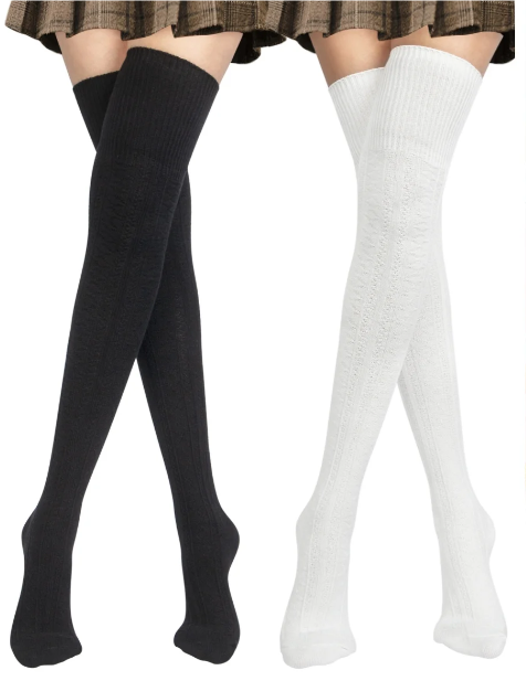 Loritta Thick Thigh High Socks for Women Extra Long Cotton Knit Warm Tall Long Boot Stockings Leg Warmers Size 6-9, 2 Pairs