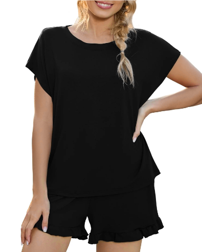 Loritta Lounge Set for Women 2 Piece Outfits Short Sleeve Round Neck Pjs Sleepwear