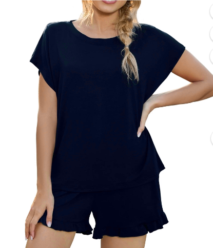 Loritta Lounge Set for Women 2 Piece Outfits Short Sleeve Round Neck Pjs Sleepwear