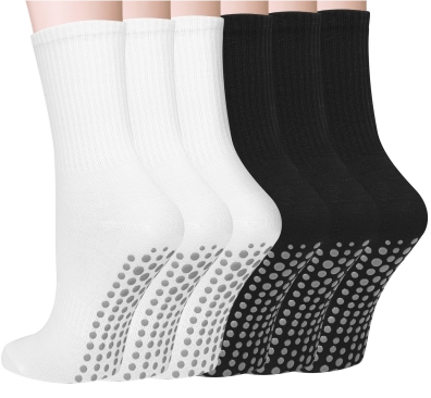 Loritta 6 Pairs Pilates Socks for Women Non Slip Yoga Socks Crew Athletic Ballet Dance Workout