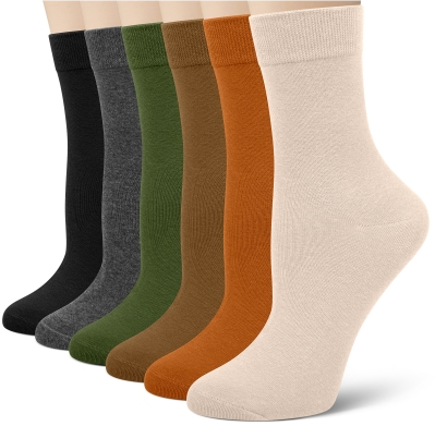 Loritta 6 Pairs Crew Socks for Women Soft Cotton Dress Socks Athletic Casual Calf Socks, Size 5-9