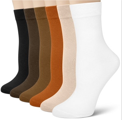 Loritta 6 Pairs Crew Socks for Women Soft Cotton Dress Socks Athletic Casual Calf Socks, Size 5-9