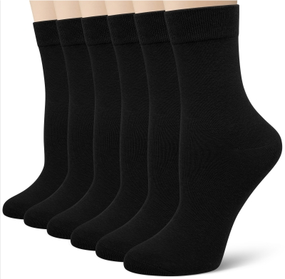 Loritta 6 Pairs Crew Socks for Women Soft Cotton Dress Socks Athletic Casual Calf Socks, Size 5-9