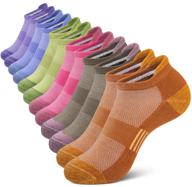 Loritta Womens Ankle Socks, Athletic Running Socks Cushioned Colored Socks 6 Pairs, Size 6-8